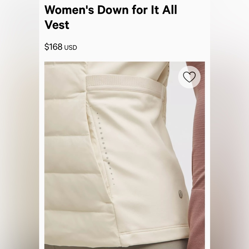 Lulu Lemon Women's Down for
It All Vest .. Light lilac color - Picture 7 of 16